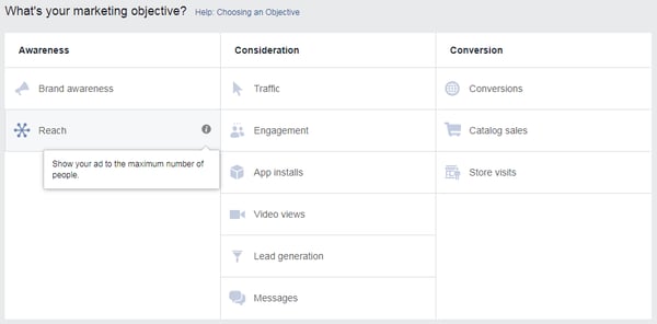 facebook marketing objectives